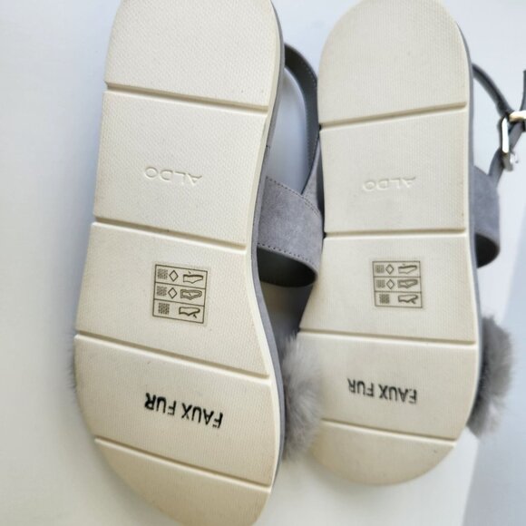Aldo Gray Faux Fur Platform Sandals Suede Summer Casual Party Glam Pretty Cute - Picture 7 of 10